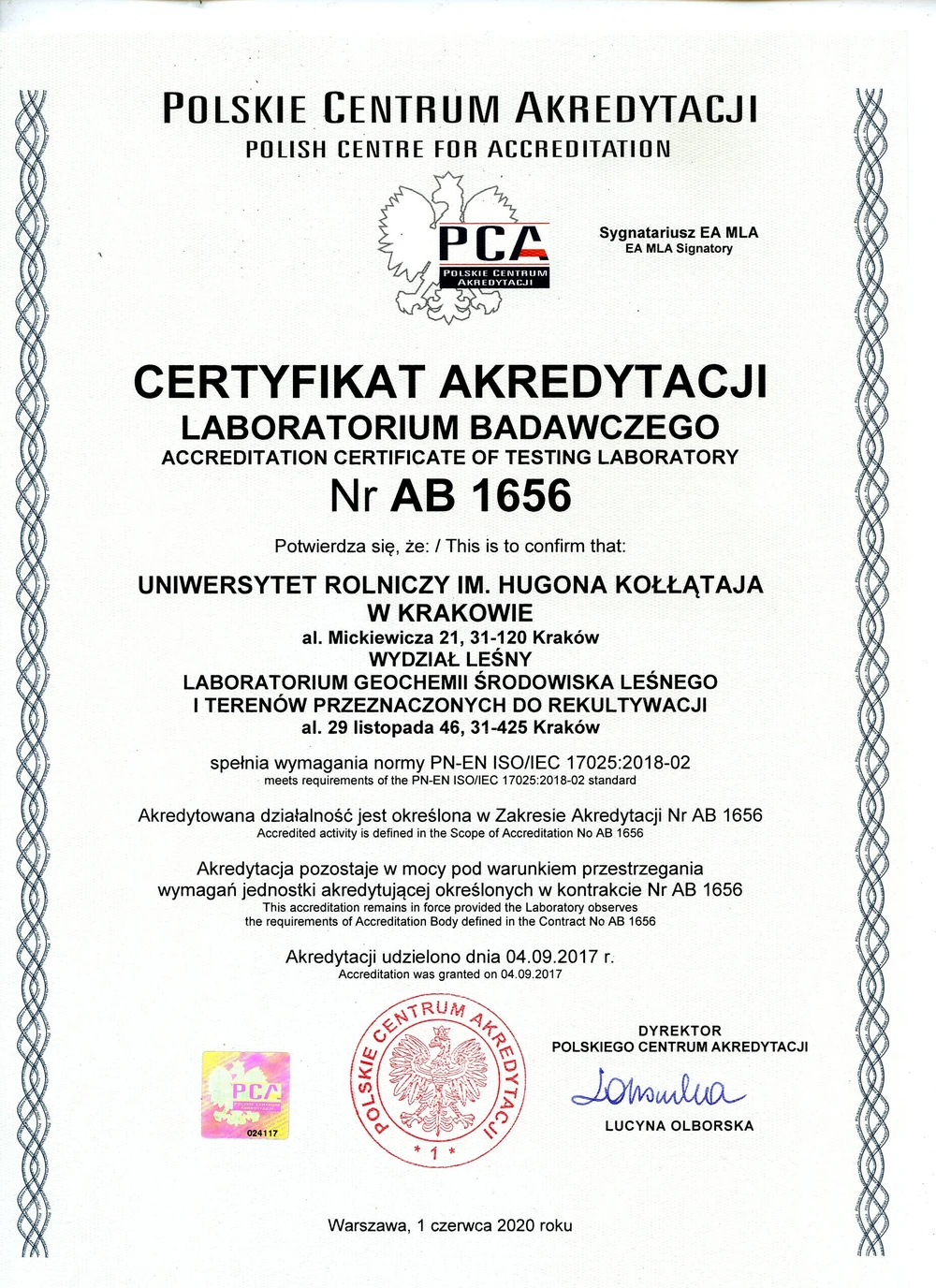 Certyfikat PCA